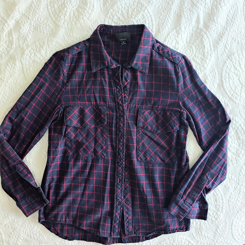 Lumiere Cute Plaid Flannel Button Down